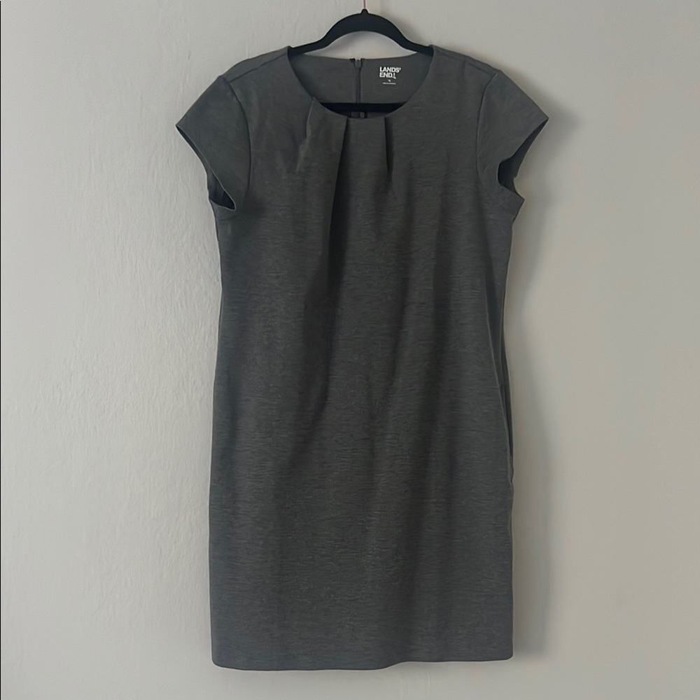 Lands' End Gray Sheath Mini Dress Short Sleeve Crew Neck